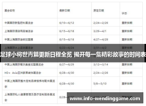 足球小将世青篇更新日程全览 揭开每一集精彩故事的时间表